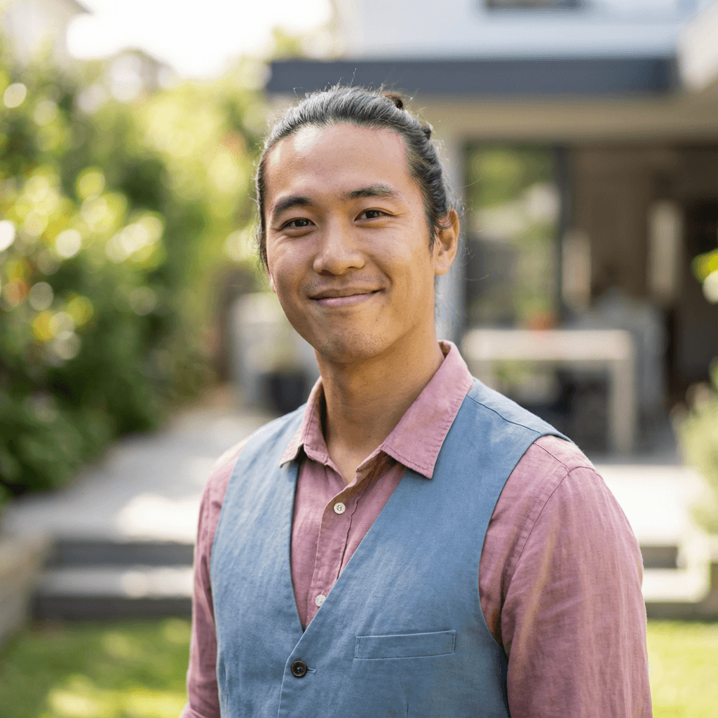 Michael Tran smiling at an outdoor celebration