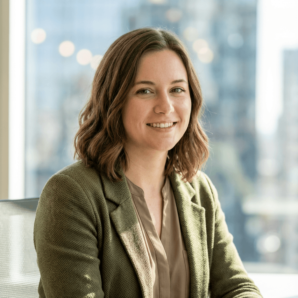 Sarah Mitchell smiling in a bright office
