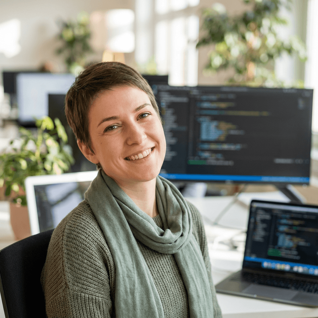 Julia Hartman smiling in a bright office